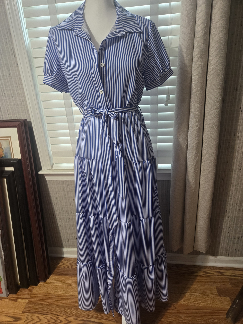 NWOT Striped Blue & White Tie-Waist Maxi Dress - Picture 4 of 9